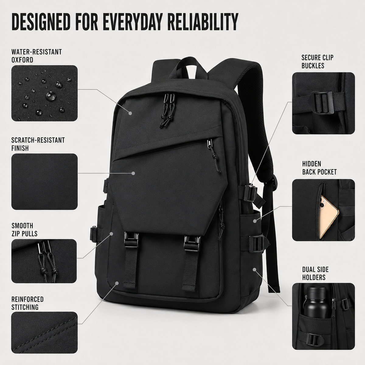 Urbtrex Grote Rugzak Effen Kleur voor Laptop 15 inch Werk Reizen School met Verstelbare Schouderbanden | Sulvida