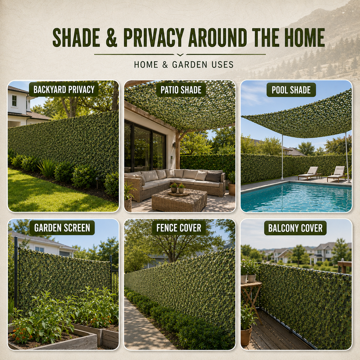 Camouflage Schaduwnet Groot Nylon Mesh Afschermingsrol Zonwering Tuin Buiten Terras Balkon 1,5 x 10 meter | Sulvida