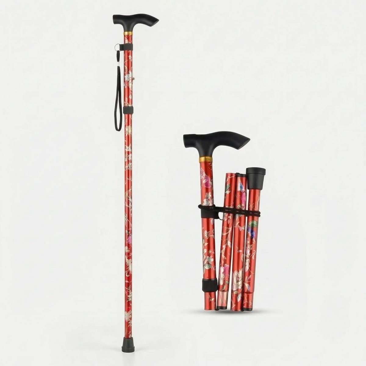 Inklapbare Wandelstok met Bloemendesign 82-92 cm Verstelbaar Lichtgewicht Aluminium Reisgrip Wandhulp | Sulvida