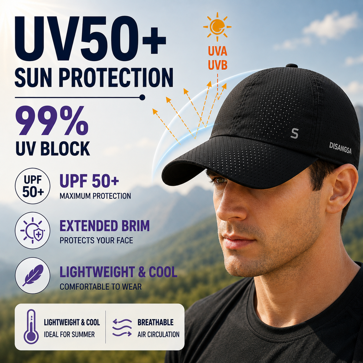 Geperforeerde Baseball Cap Lichtgewicht Ventilerend voor Actief Gebruik Sport en Outdoor Zwart Grijs Wit | Sulvida