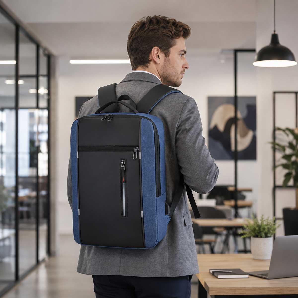 Waterbestendige Zakelijke Rugzak 15,6 inch Laptop USB-Oplaadpoort Ergonomisch Lichtgewicht Werk Reizen School | Sulvida