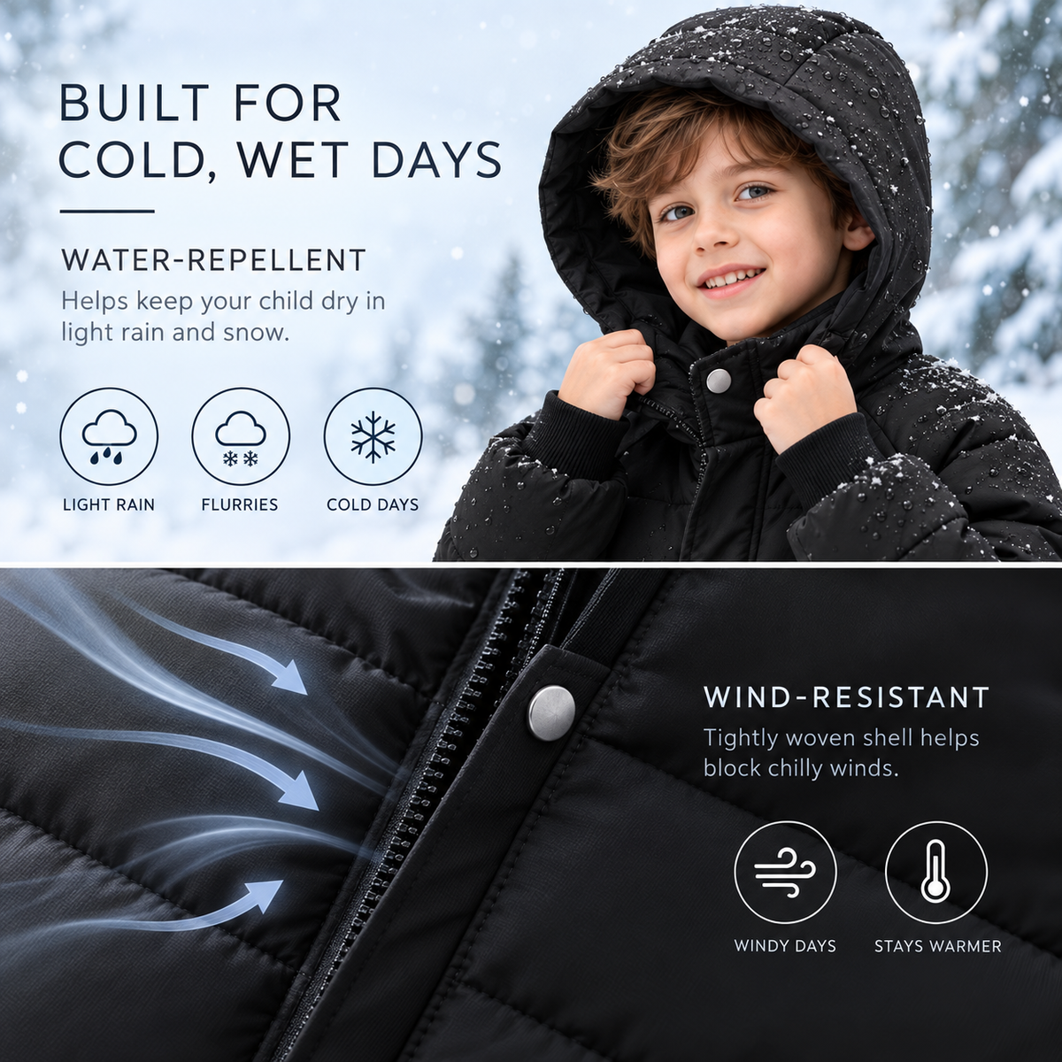 Gewatteerde Kinderwinterjas Lange Pufferjas Jongens Meisjes Warm met Capuchon Polyester Winterkleding Outdoorjas | Sulvida