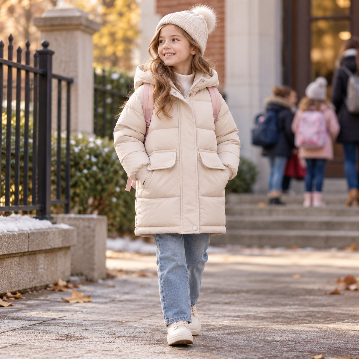 Gewatteerde Kinderwinterjas Lange Pufferjas Jongens Meisjes Warm met Capuchon Polyester Winterkleding Outdoorjas | Sulvida