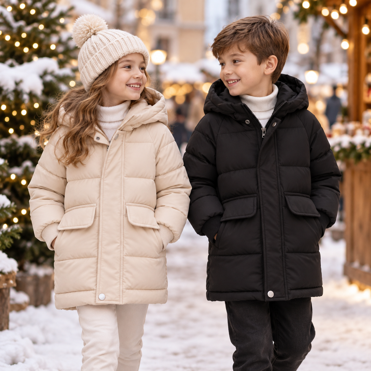 Gewatteerde Kinderwinterjas Lange Pufferjas Jongens Meisjes Warm met Capuchon Polyester Winterkleding Outdoorjas | Sulvida