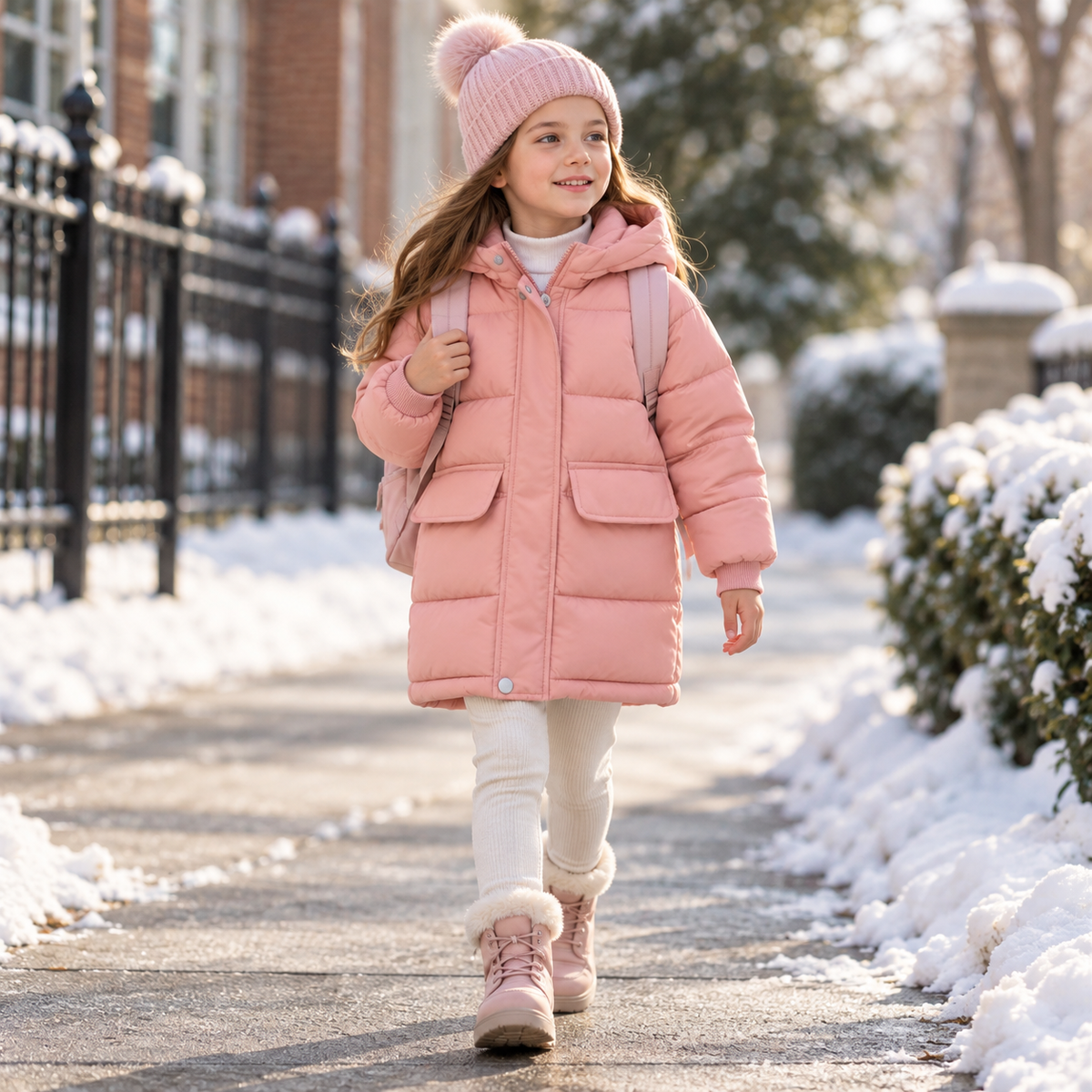 Gewatteerde Kinderwinterjas Lange Pufferjas Jongens Meisjes Warm met Capuchon Polyester Winterkleding Outdoorjas | Sulvida