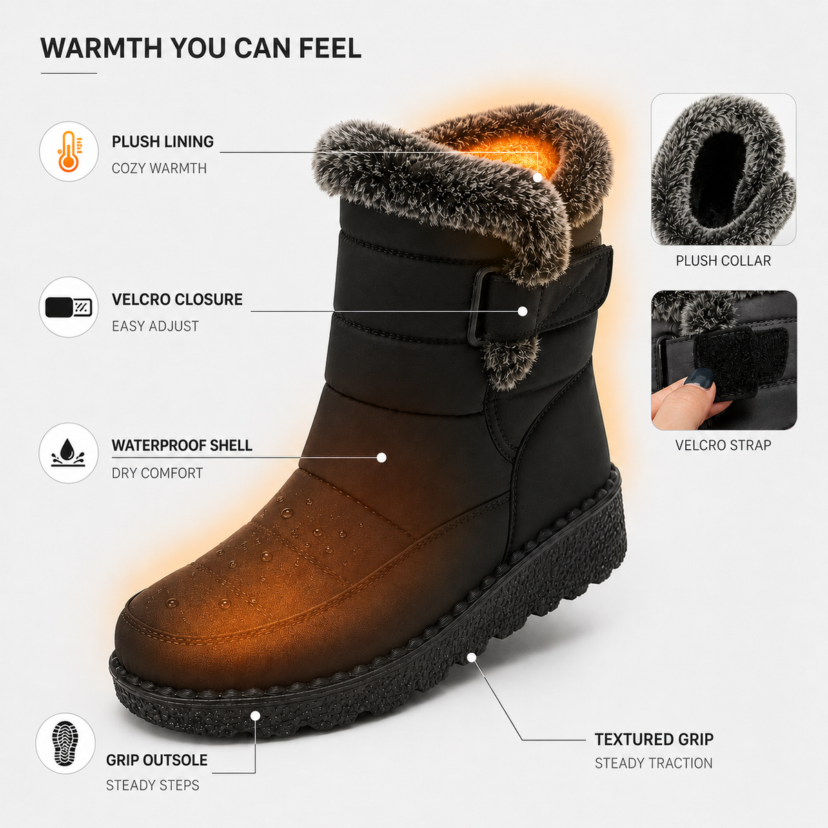 Geïsoleerde Winterlaarzen Dames Waterdicht Warm Gevoerd met Klittenbandsluiting Sneeuwlaarzen Antislip | Sulvida