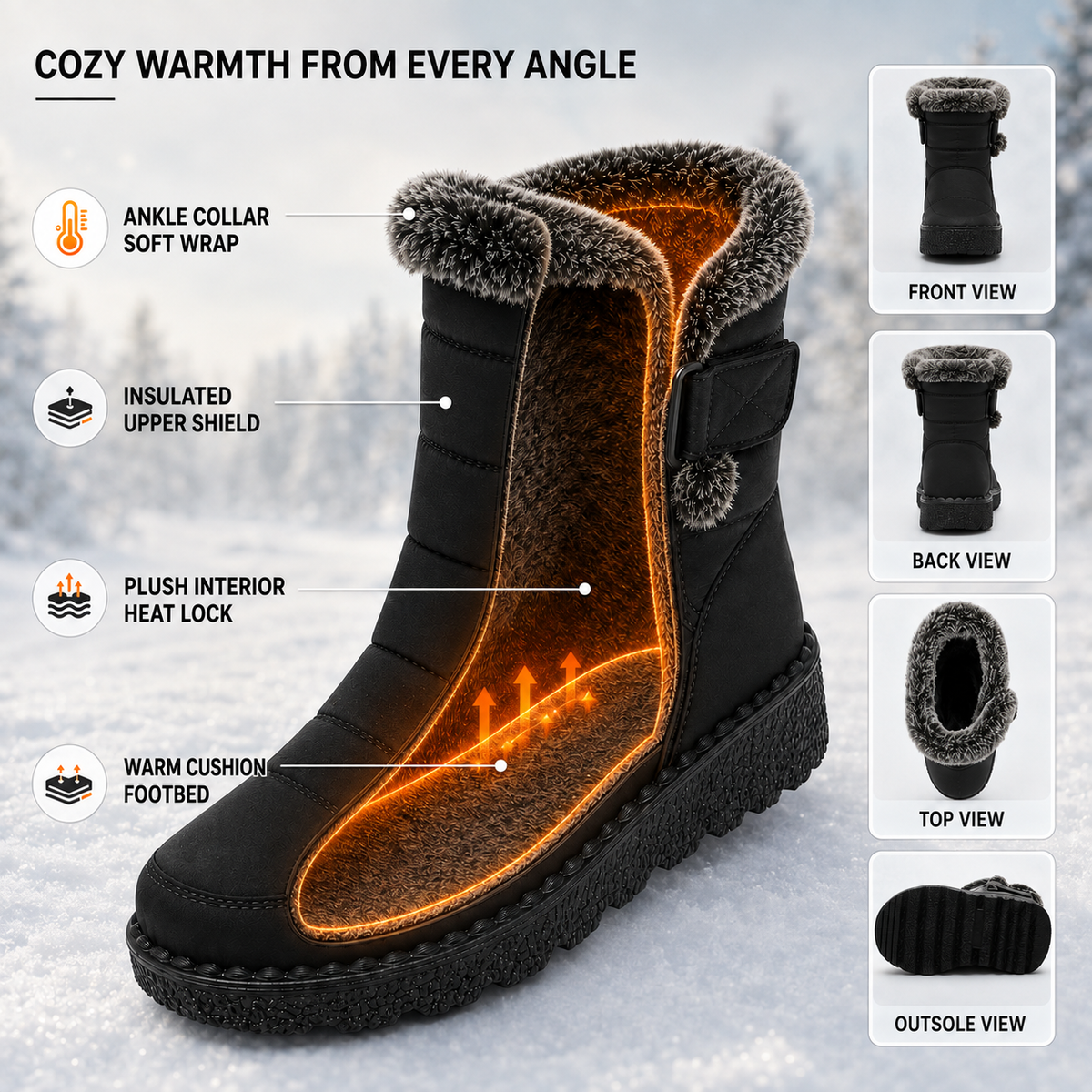 Geïsoleerde Winterlaarzen Dames Waterdicht Warm Gevoerd met Klittenbandsluiting Sneeuwlaarzen Antislip | Sulvida