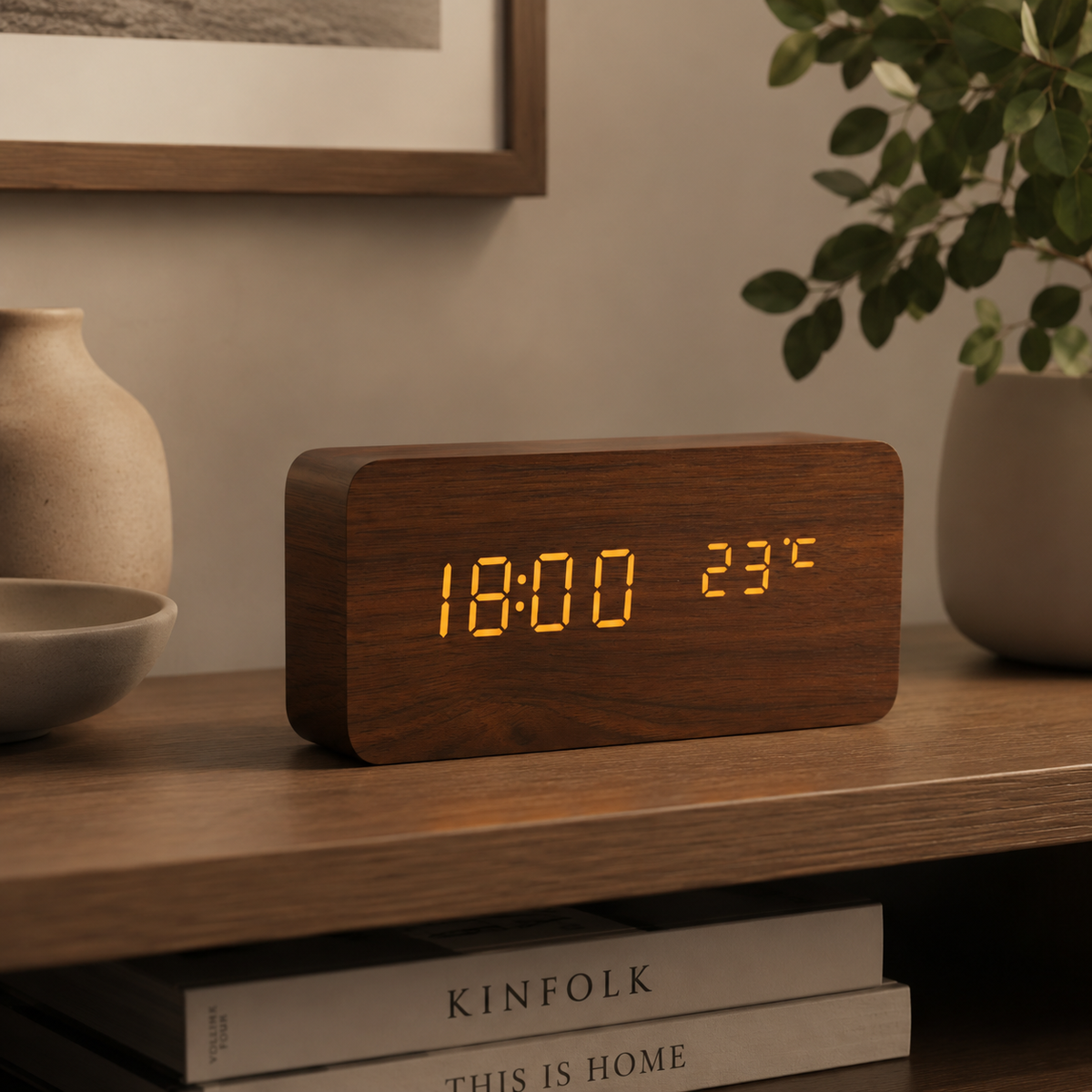 Digitale Houten Wekker LED met Temperatuur en Luchtvochtigheid Stemactivatie Nachtkastje Klok Bamboe | Sulvida