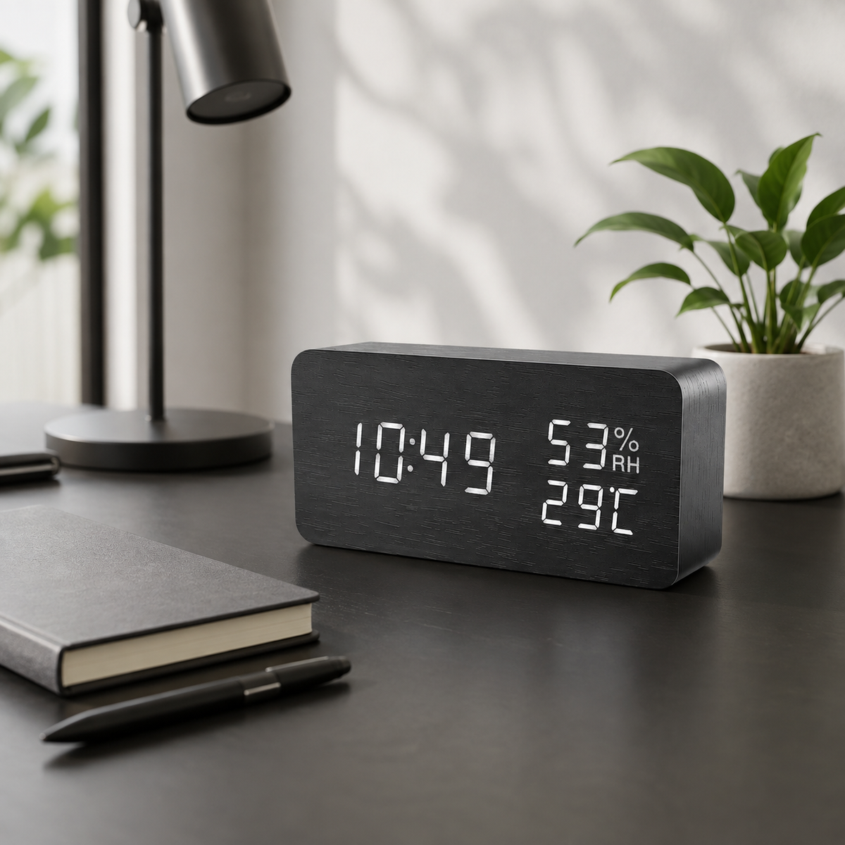 Digitale Houten Wekker LED met Temperatuur en Luchtvochtigheid Stemactivatie Nachtkastje Klok Bamboe | Sulvida