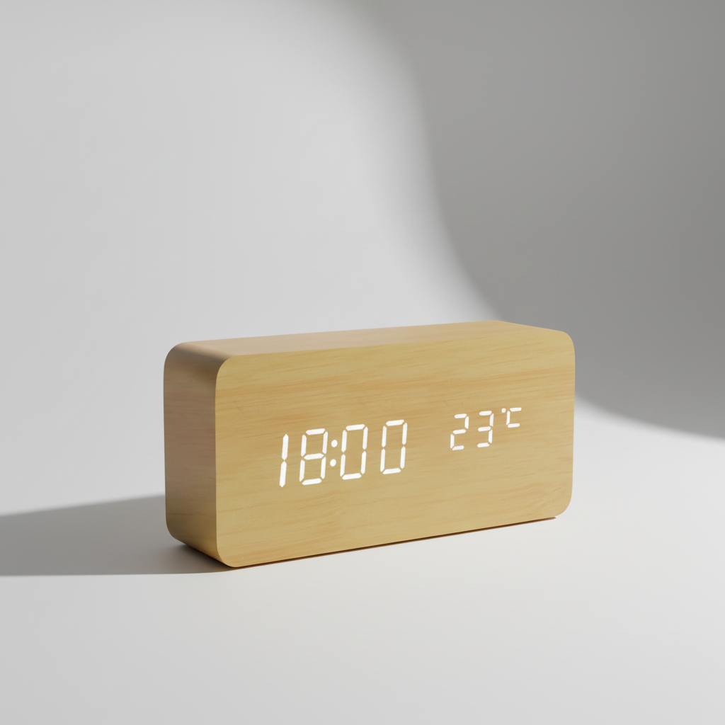 Digitale Houten Wekker LED met Temperatuur en Luchtvochtigheid Stemactivatie Nachtkastje Klok Bamboe | Sulvida
