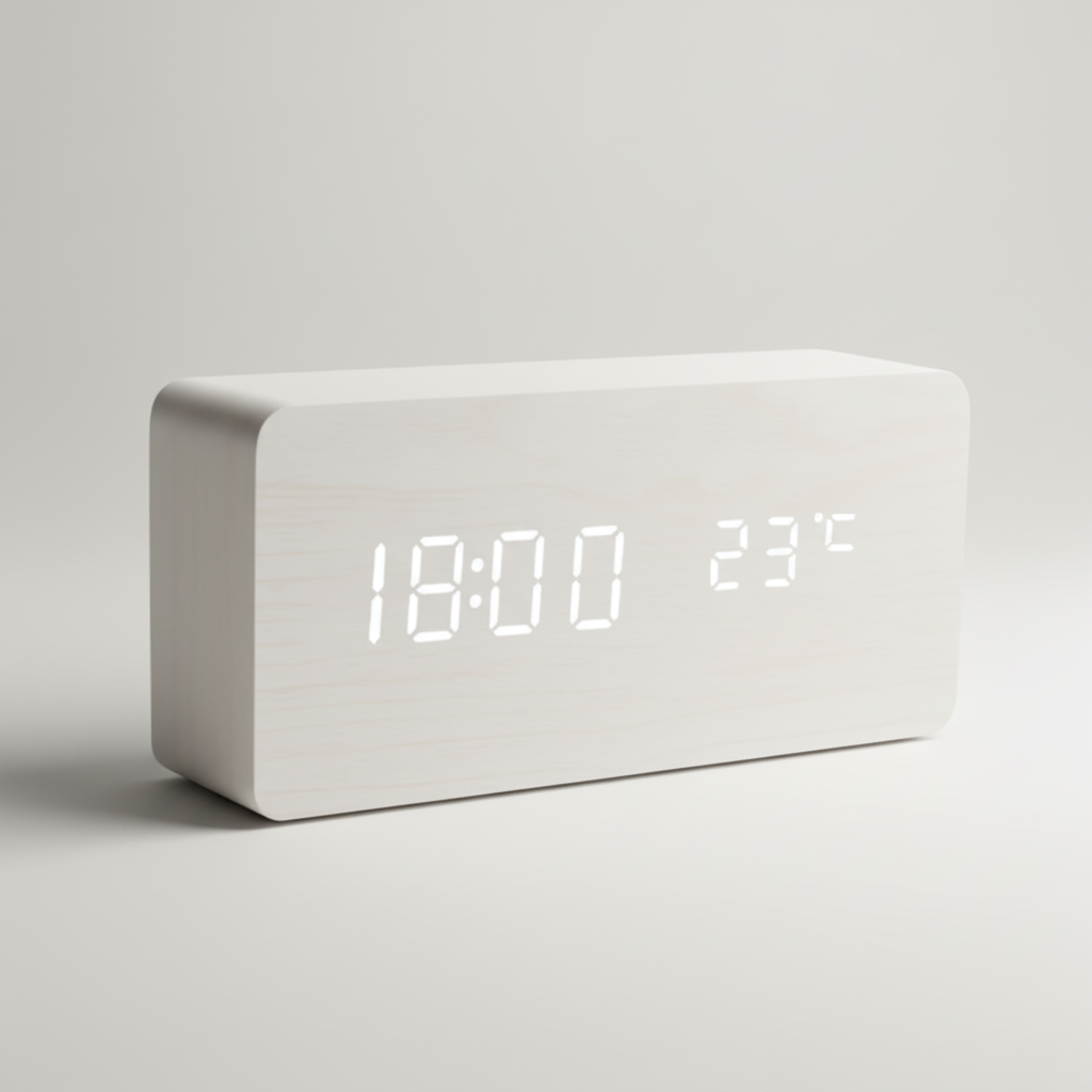 Digitale Houten Wekker LED met Temperatuur en Luchtvochtigheid Stemactivatie Nachtkastje Klok Bamboe | Sulvida