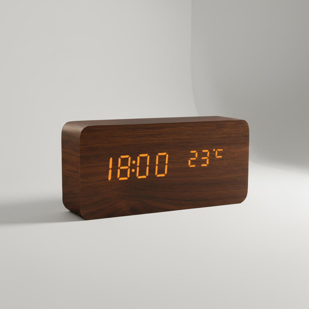 Digitale Houten Wekker LED met Temperatuur en Luchtvochtigheid Stemactivatie Nachtkastje Klok Bamboe | Sulvida