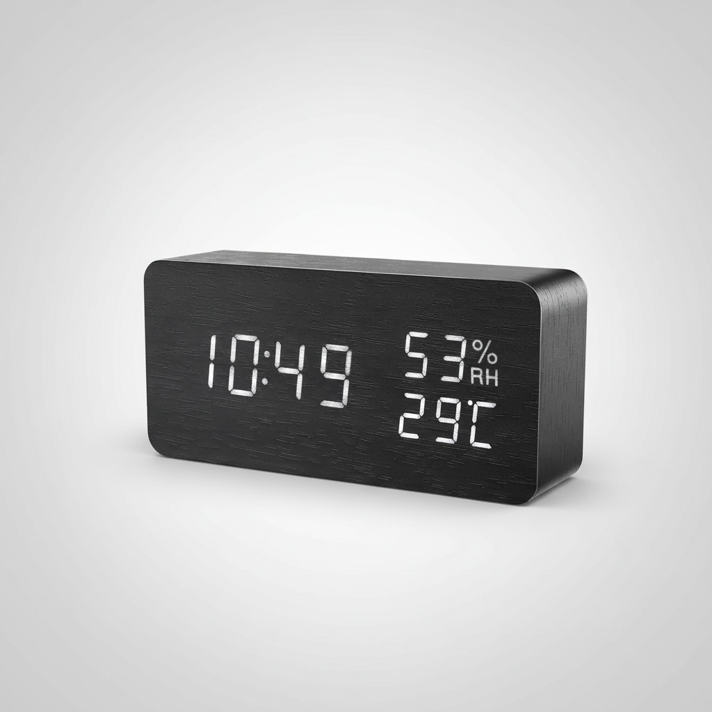 Digitale Houten Wekker LED met Temperatuur en Luchtvochtigheid Stemactivatie Nachtkastje Klok Bamboe | Sulvida