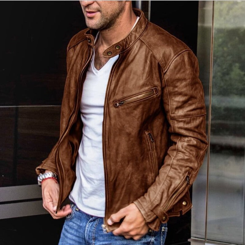 Leren Herenjack Weerbestendig Staande Kraag met Ritssluiting Regular Fit Casual Stijl voor Herfst Lente | Sulvida