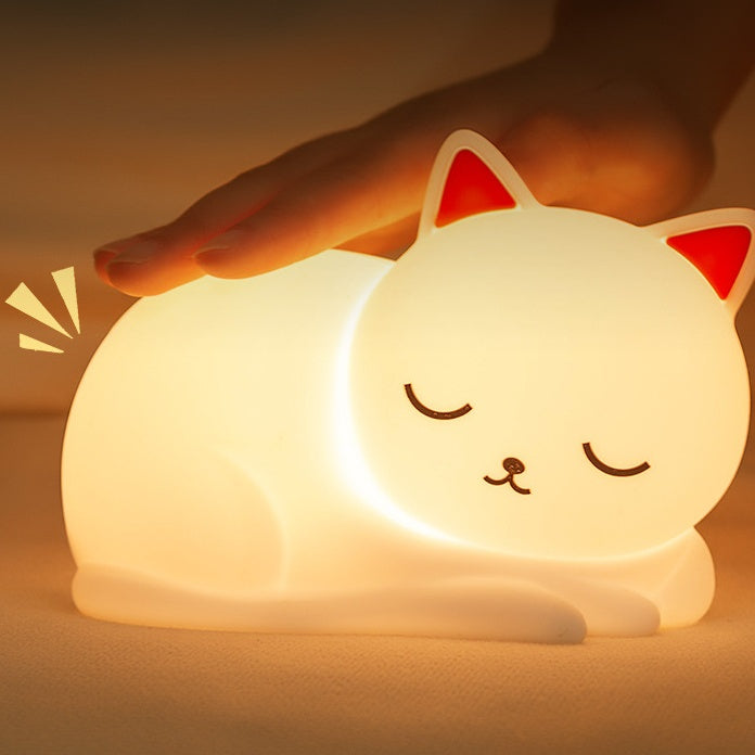 Katten Nachtlamp Siliconen Wit Roze Oortjes Dimbaar USB LED Kinder Sfeerlamp Babykamer Decoratie 15 × 8,5 × 11 cm | Sulvida