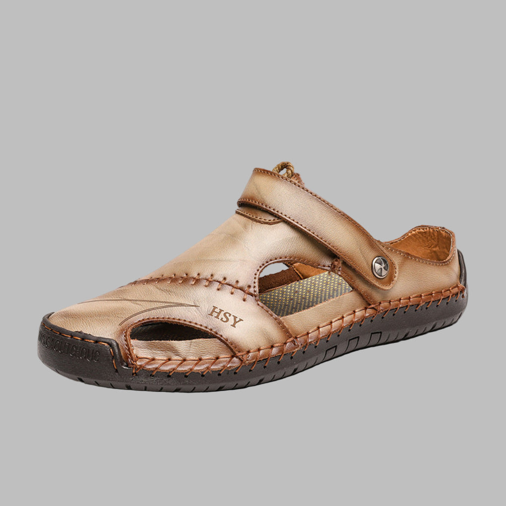 Leren sandalen heren platte zool antislip comfortabel zomer strand vakantie casual sandaal bruin zwart beige | Sulvida
