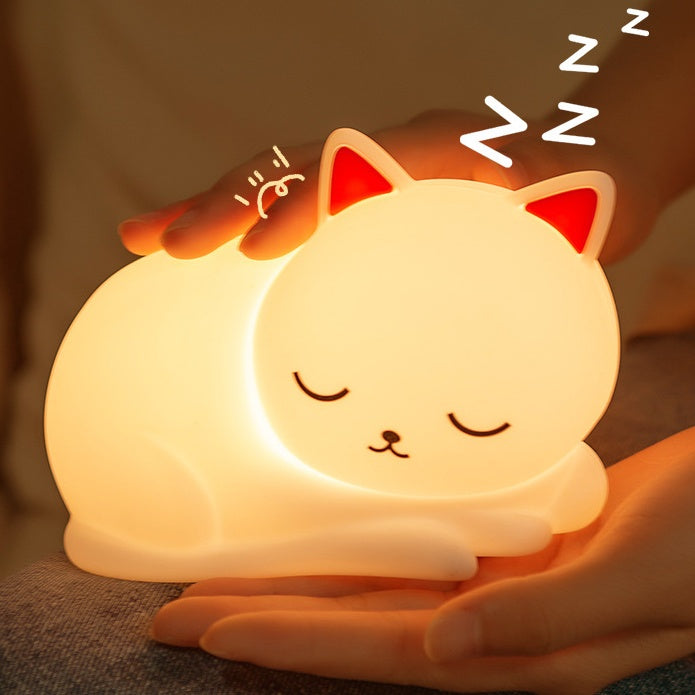 Katten Nachtlamp Siliconen Wit Roze Oortjes Dimbaar USB LED Kinder Sfeerlamp Babykamer Decoratie 15 × 8,5 × 11 cm | Sulvida