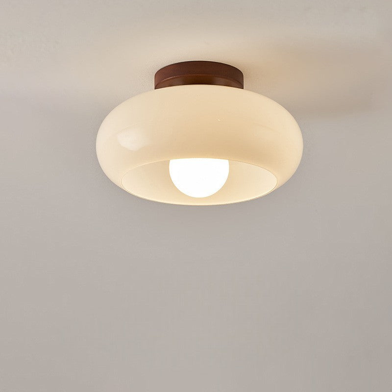 Plafondlamp Opaal Glas met Hout – Warm Licht E27 Ø20-28cm Bauhaus Design Scandinavisch Woonkamer Hal Slaapkamer | Sulvida