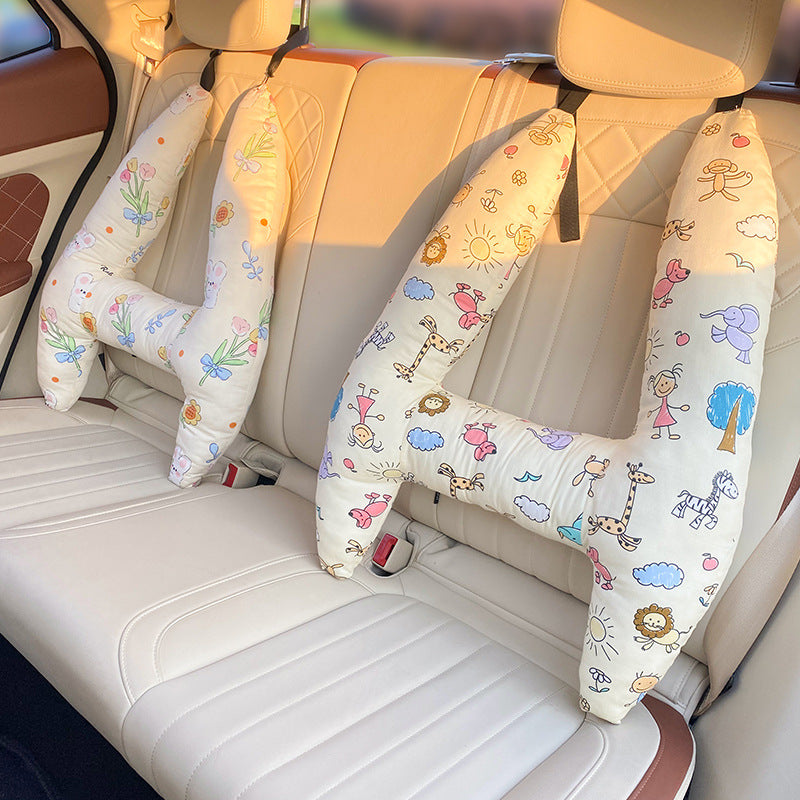 Reiskussen voor kinderen met hoofd- en neksteun voor comfortabele autorit en lange reis 67 × 50 cm grijs | Sulvida