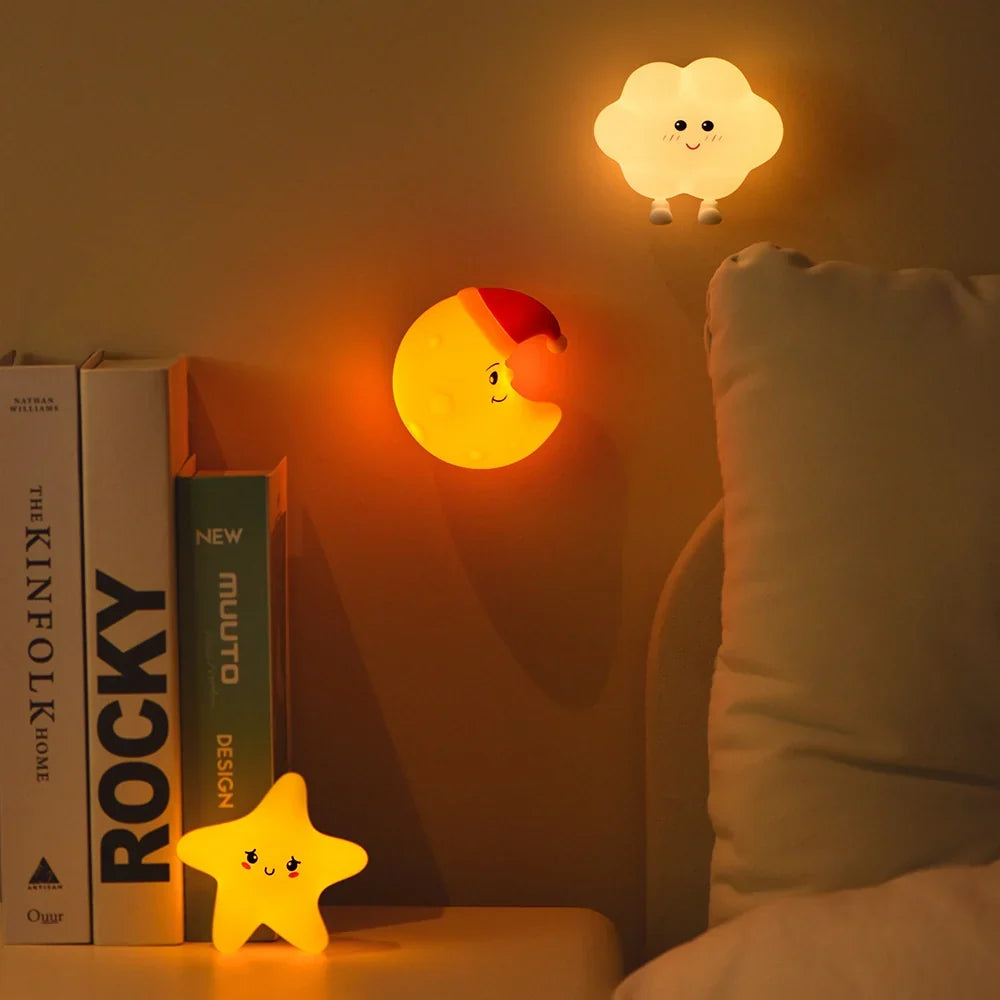 Kindernachtlampje Ster Maan Wolk Oplaadbaar LED Warm Wit Nachtverlichting Kinderen USB Veilig Nachtlamp | Sulvida