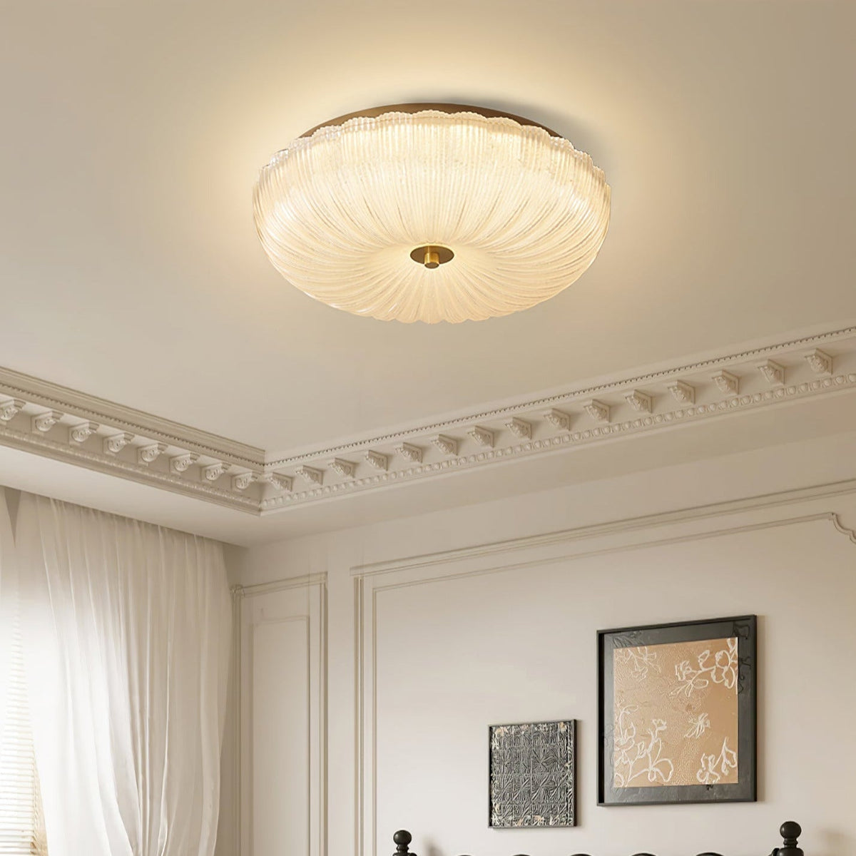 Plafondlamp geribbeld glas met halo-effect moderne sfeerverlichting design voor eetkamer woonkamer hal slaapkamer | Sulvida