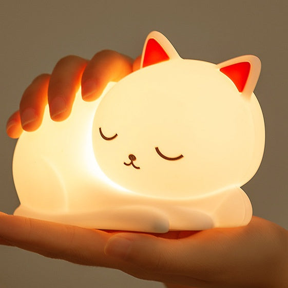 Katten Nachtlamp Siliconen Wit Roze Oortjes Dimbaar USB LED Kinder Sfeerlamp Babykamer Decoratie 15 × 8,5 × 11 cm | Sulvida
