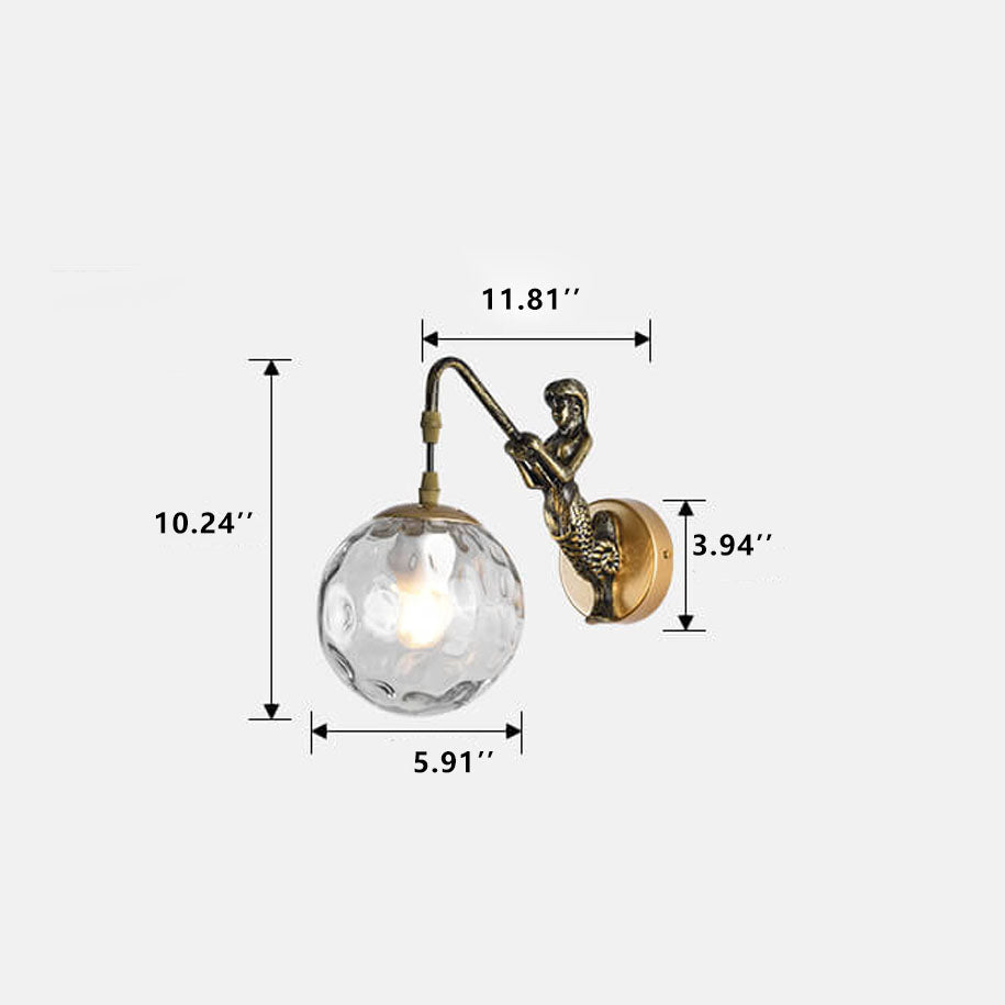 Retro Wandlamp Zeemeermin met Glazen Bol Zwart Goud Brons Landelijke Stijl Vintage Sfeerlicht Verlichting | Sulvida