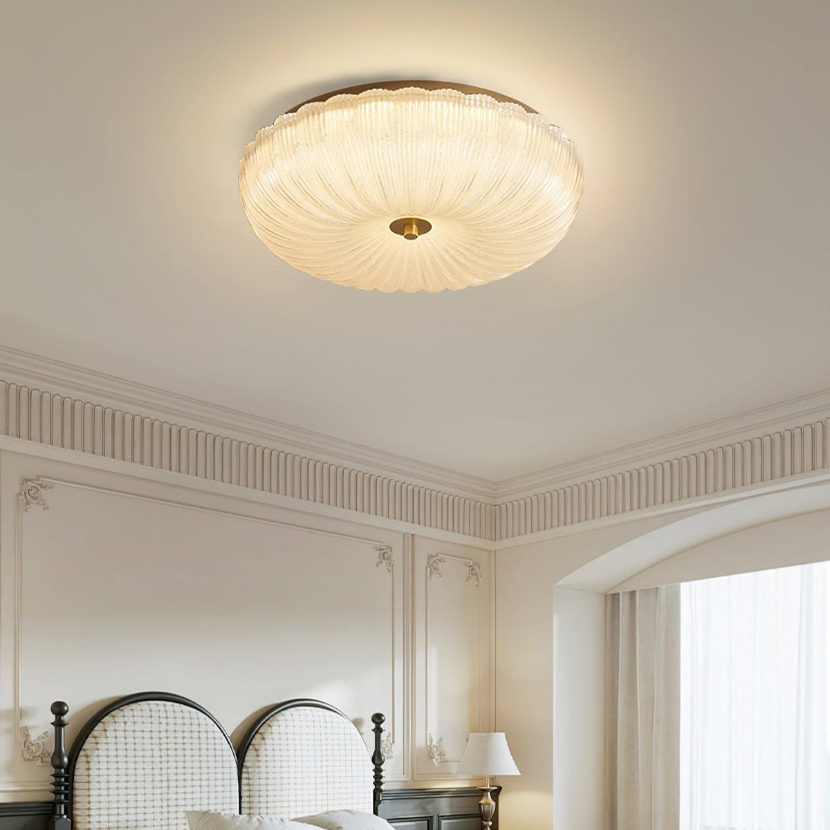 Plafondlamp geribbeld glas met halo-effect moderne sfeerverlichting design voor eetkamer woonkamer hal slaapkamer | Sulvida