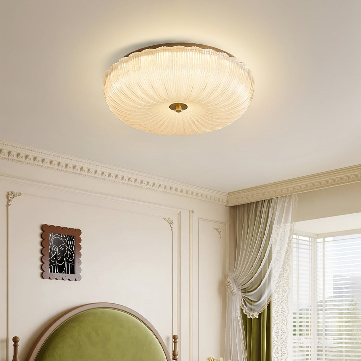 Plafondlamp geribbeld glas met halo-effect moderne sfeerverlichting design voor eetkamer woonkamer hal slaapkamer | Sulvida