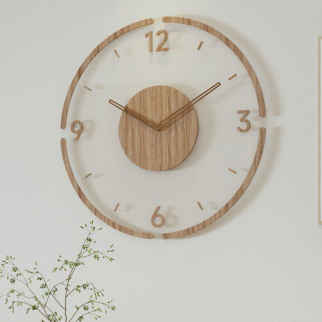 Houten Wandklok 35 cm Scandinavisch Design Stil Uurwerk Naturel Houtfinish Woonkamer Slaapkamer Decoratief | Sulvida