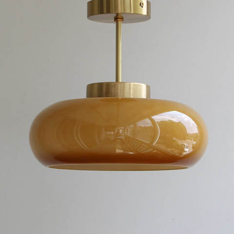 Plafondlamp geel glas messing vintage semi-flush 28cm retro plafondverlichting woonkamer slaapkamer hal | Sulvida