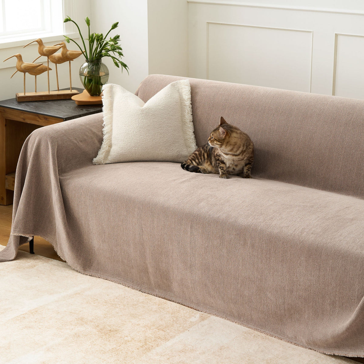 Geweven Bankhoes Visgraat Patroon Meubelbeschermer Huisdiervriendelijk Wasbaar Decoratief Sofa Woonkamer | Sulvida