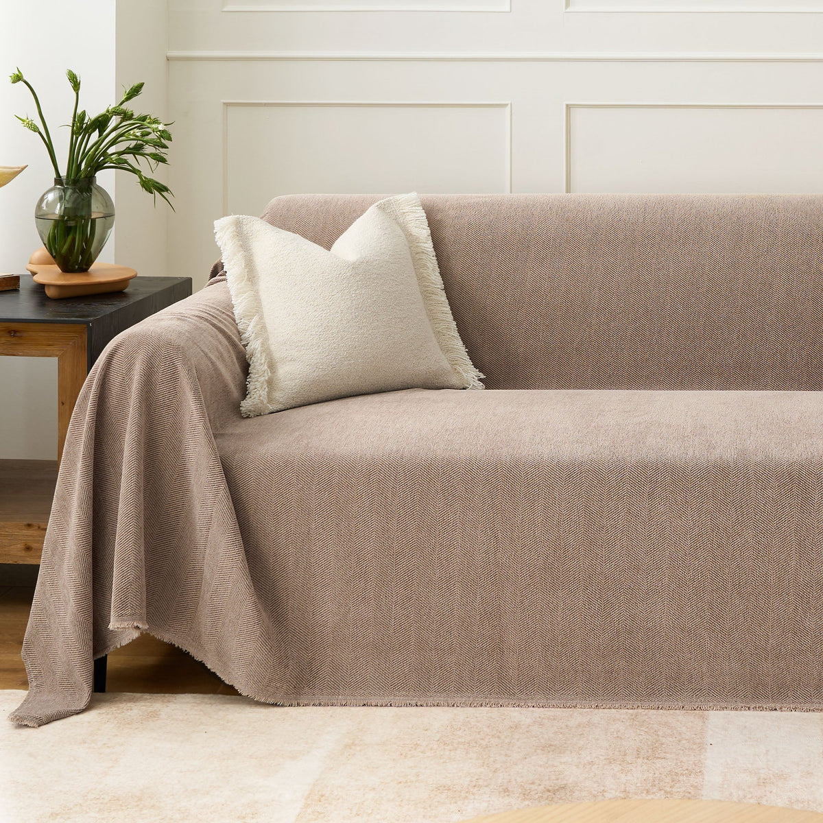 Geweven Bankhoes Visgraat Patroon Meubelbeschermer Huisdiervriendelijk Wasbaar Decoratief Sofa Woonkamer | Sulvida