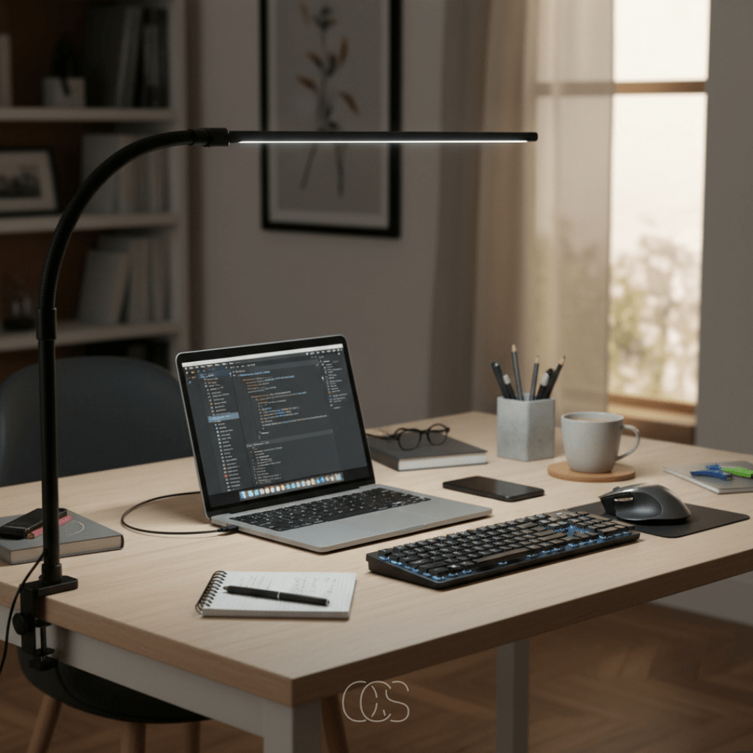 Dimbare bureaulamp zwart met flexibele arm en 3 lichtkleurstanden voor optimaal werkcomfort en productiviteit | Sulvida