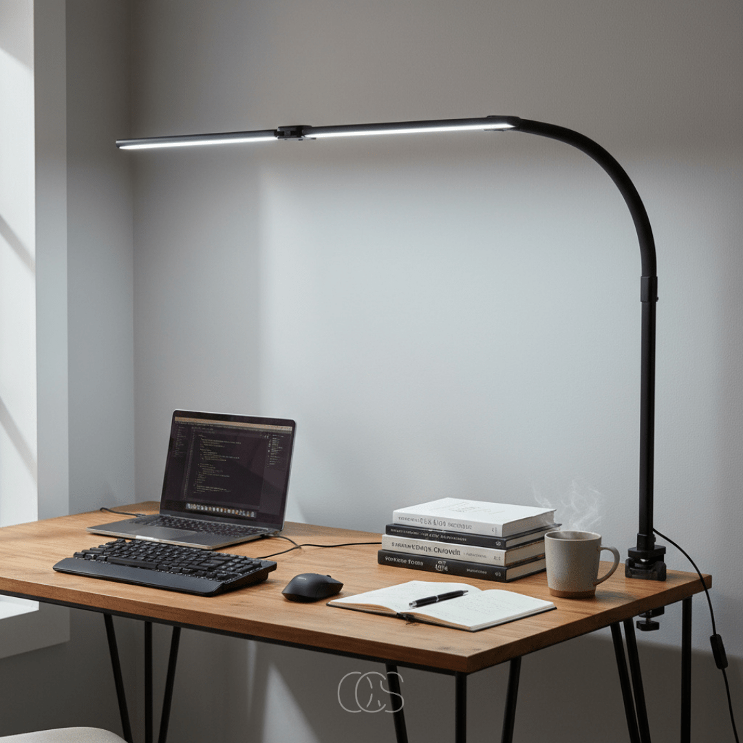Dimbare bureaulamp zwart met flexibele arm en 3 lichtkleurstanden voor optimaal werkcomfort en productiviteit | Sulvida