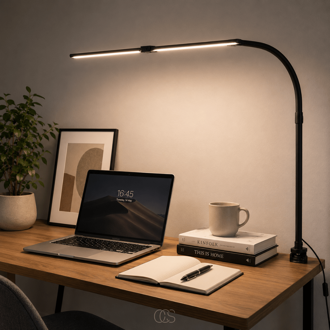 Dimbare bureaulamp zwart met flexibele arm en 3 lichtkleurstanden voor optimaal werkcomfort en productiviteit | Sulvida