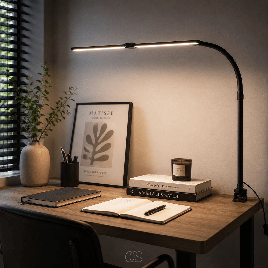 Dimbare bureaulamp zwart met flexibele arm en 3 lichtkleurstanden voor optimaal werkcomfort en productiviteit | Sulvida