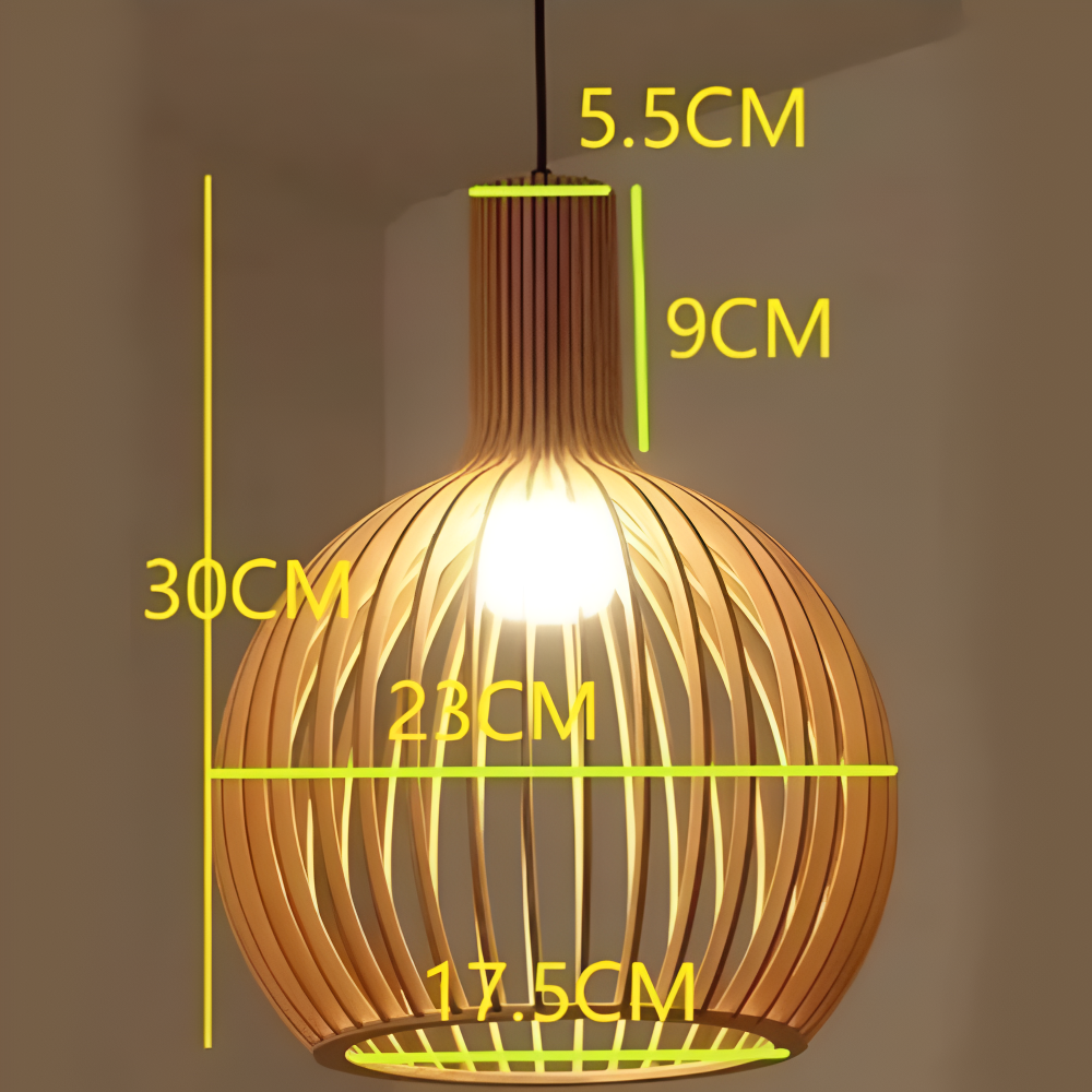 Houten hanglamp met gelaagde lamellen voor warme sfeerverlichting woonkamer eetkamer slaapkamer modern design | Sulvida
