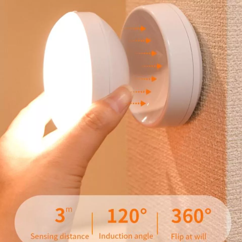 Draaibare LED Wandlamp met Bewegingssensor voor Gang Slaapkamer Keuken Acrylic 8x9cm Magnetisch Nachtlampje | Sulvida