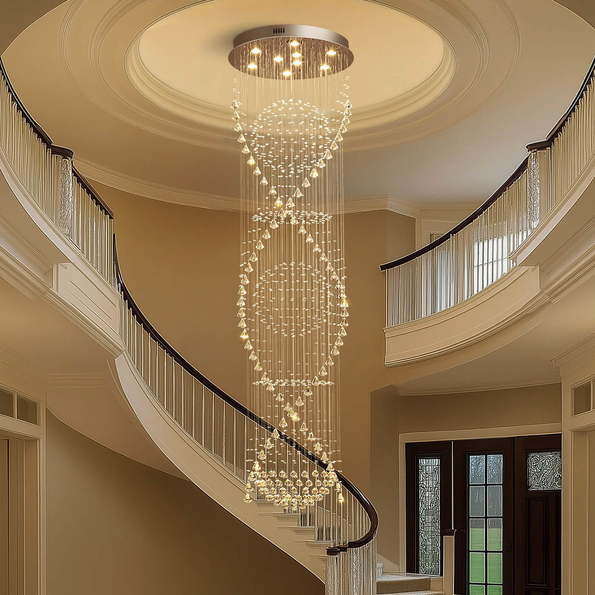 Kristallen kroonluchter spiraalvormig hangend chroom elegant modern design hal trap woonkamer sfeerverlichting | Sulvida