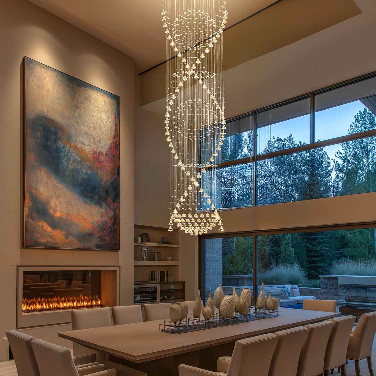 Kristallen kroonluchter spiraalvormig hangend chroom elegant modern design hal trap woonkamer sfeerverlichting | Sulvida