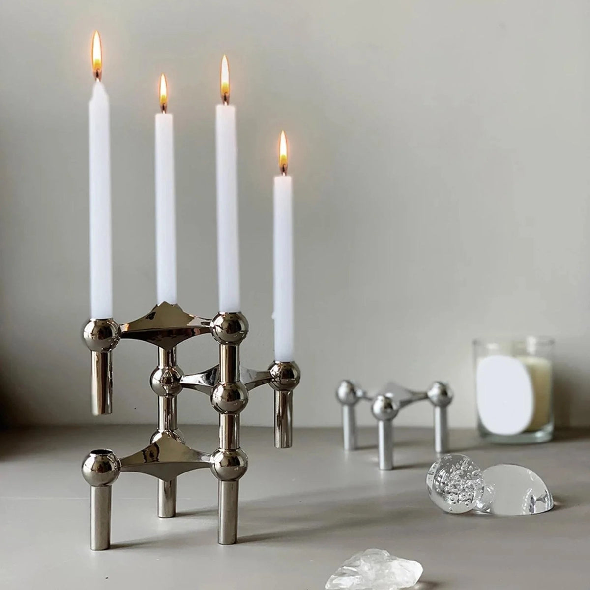 Kandelaar Set Molecuul Design 3-delig Roestvrij Staal Modern Sculptuur Tafeldecoratie Woonkamer Eettafel | Sulvida