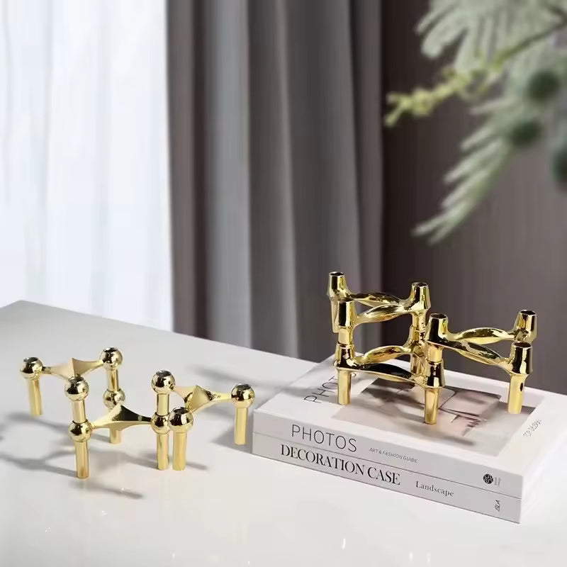 Kandelaar Set Molecuul Design 3-delig Roestvrij Staal Modern Sculptuur Tafeldecoratie Woonkamer Eettafel | Sulvida