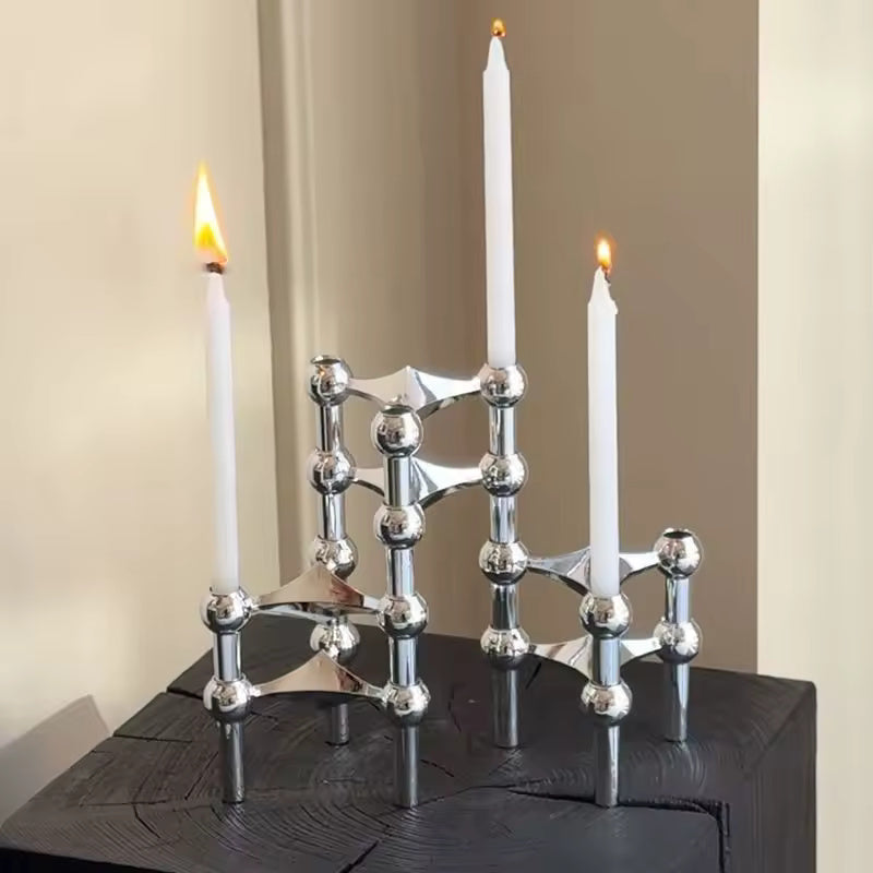 Kandelaar Set Molecuul Design 3-delig Roestvrij Staal Modern Sculptuur Tafeldecoratie Woonkamer Eettafel | Sulvida