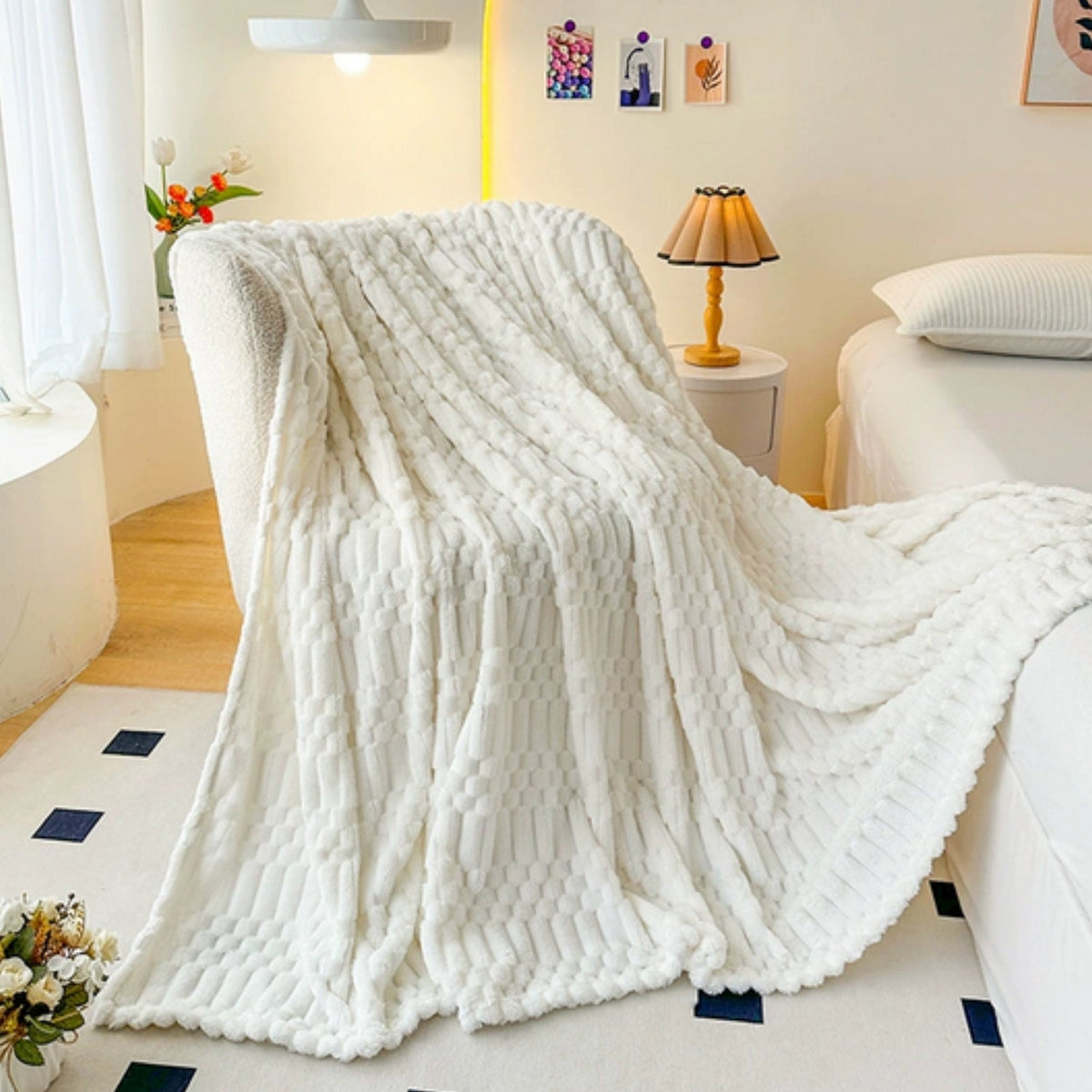 Gevoerd Fleeceplaid met Reliëfpatroon – Microvezel Deken voor Bank & Bed – Zachte Decoratieve Woonplaid | Sulvida