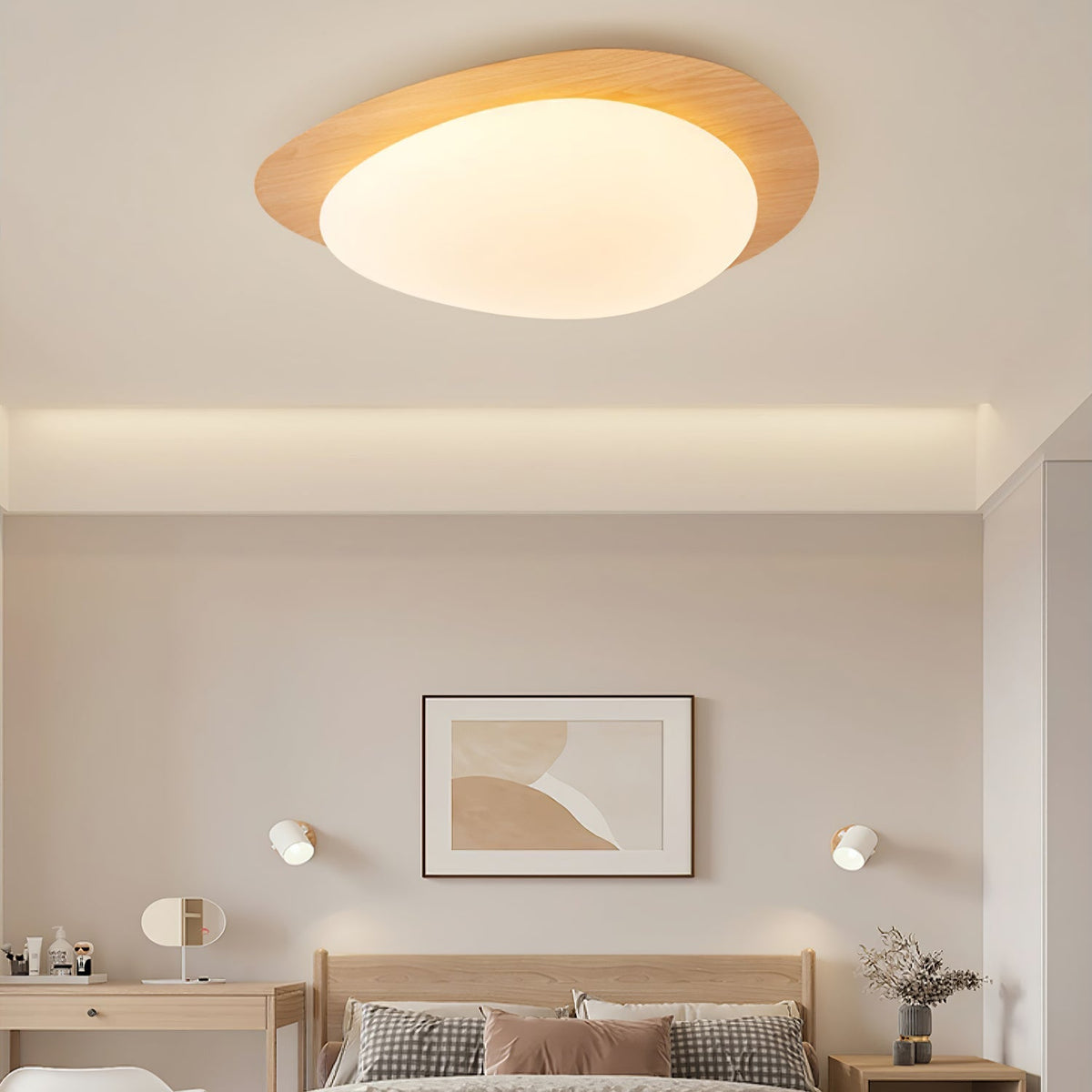 Plafondlamp Organisch Kiezelsteenvorm Houtstructuur Warm Licht Woonkamer Eetkamer Dimbaar Sfeervol Design | Sulvida