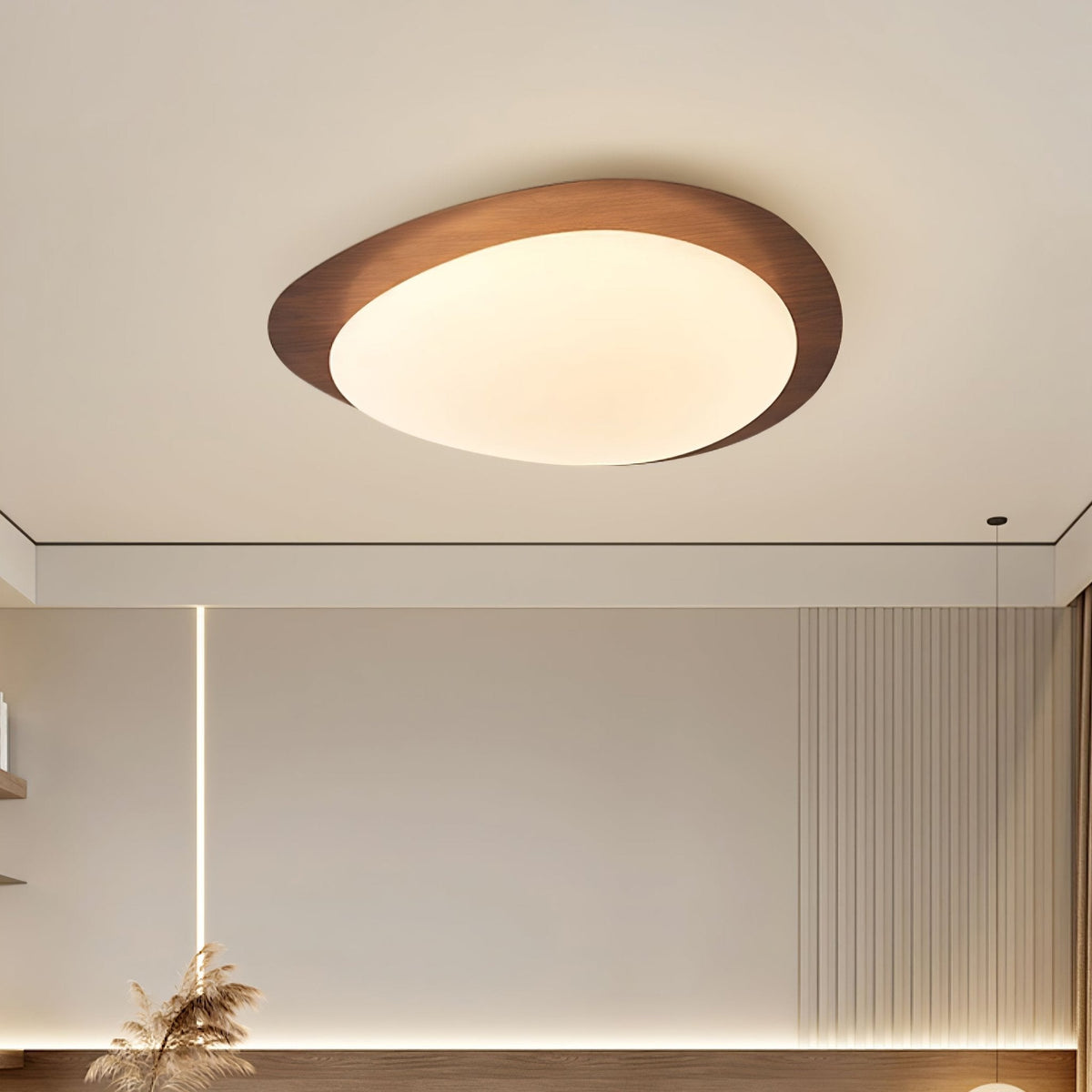 Plafondlamp Organisch Kiezelsteenvorm Houtstructuur Warm Licht Woonkamer Eetkamer Dimbaar Sfeervol Design | Sulvida
