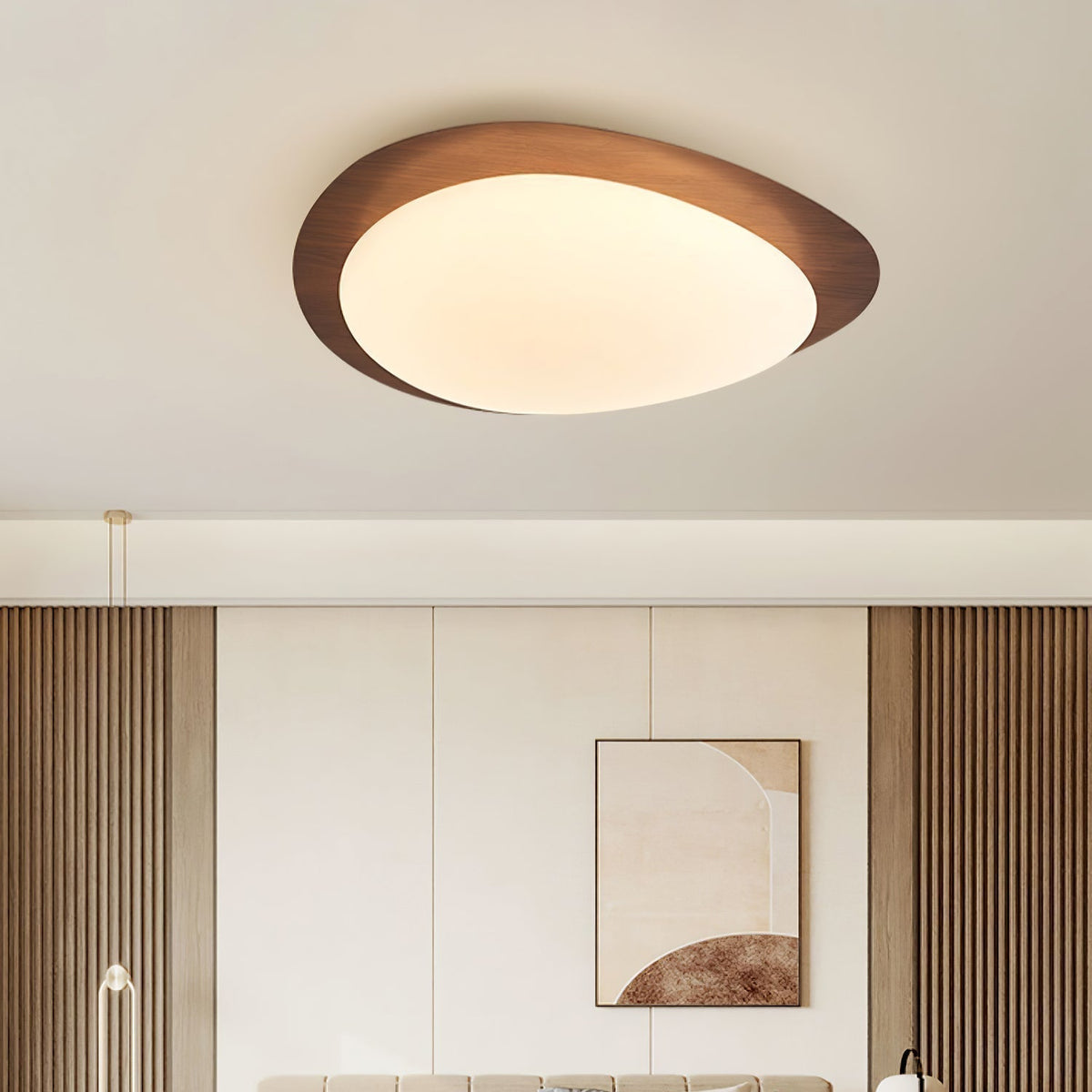 Plafondlamp Organisch Kiezelsteenvorm Houten Textuur Warm LED Licht Woonkamer Eetkamer Modern Design | Sulvida