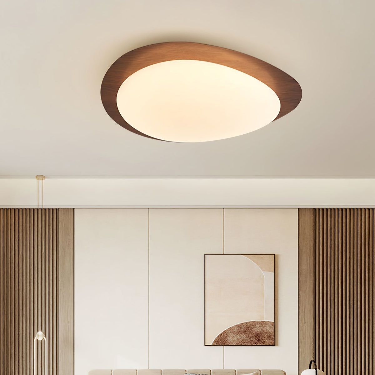 Plafondlamp Organisch Kiezelsteenvorm Houtstructuur Warm Licht Woonkamer Eetkamer Dimbaar Sfeervol Design | Sulvida