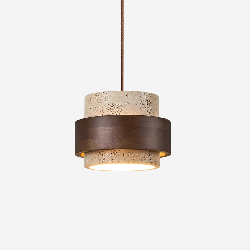 Hanglamp Travertijn Natuursteen Walnoothout Verstelbaar Eettafel Woonkamer Eetkamer Design Verlichting | Sulvida